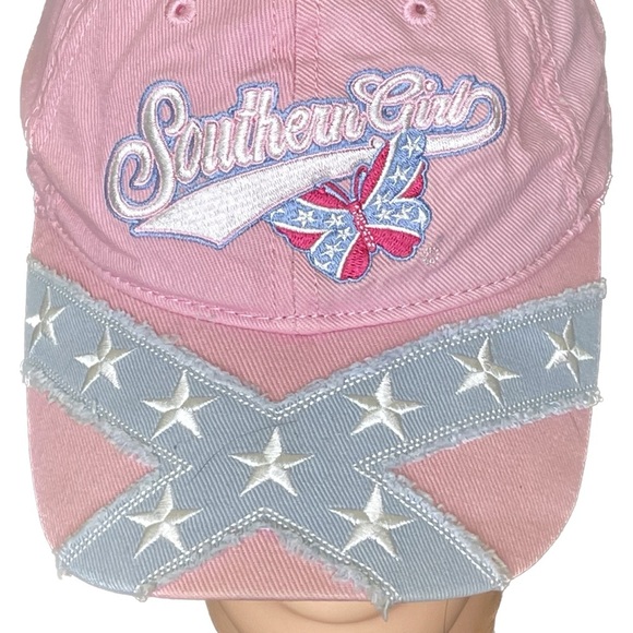 Southern Girl Rebel Pink Butterfly Velcro Back Cap - Picture 2 of 9